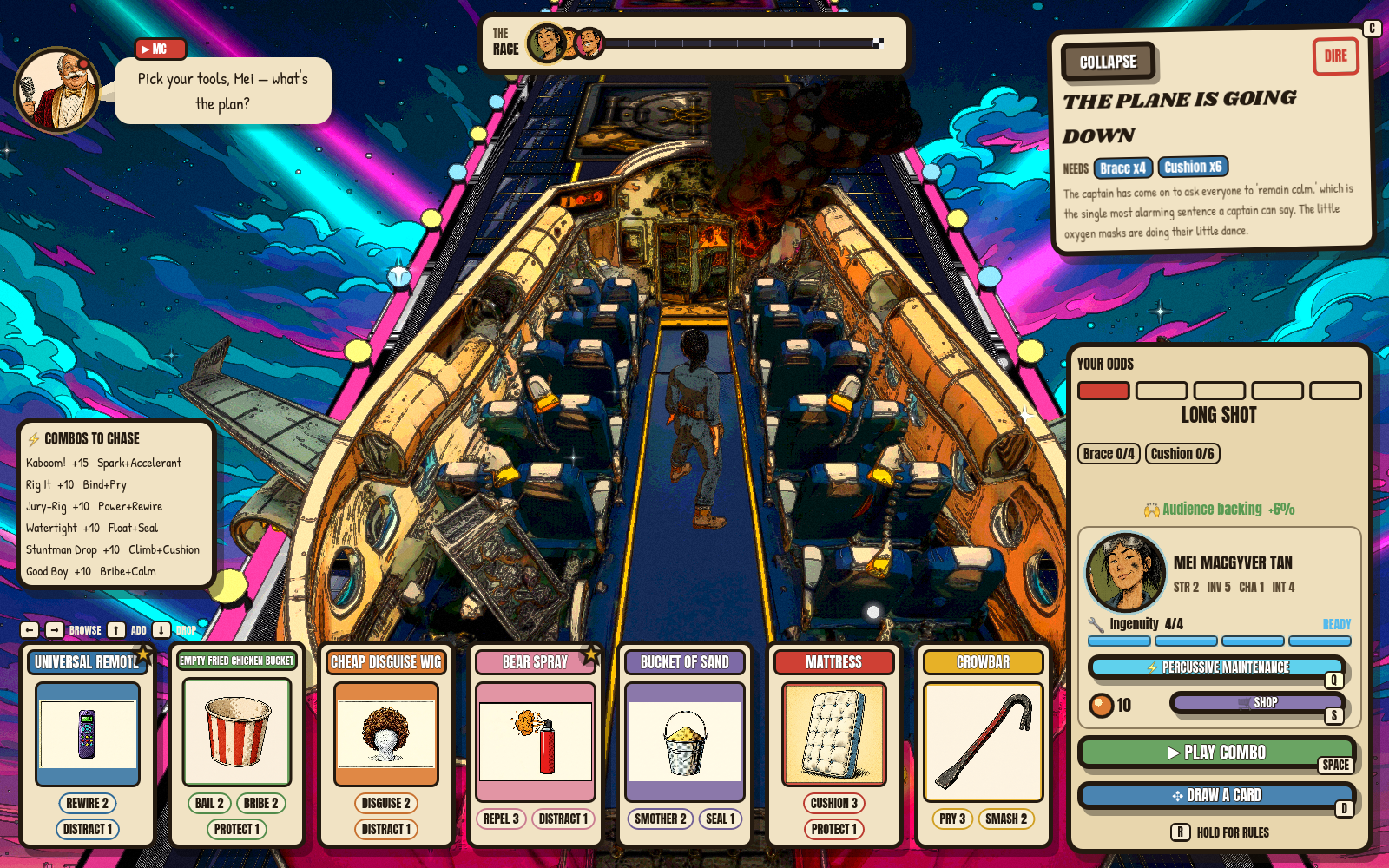 Gameplay — play your combo and pitch your plan